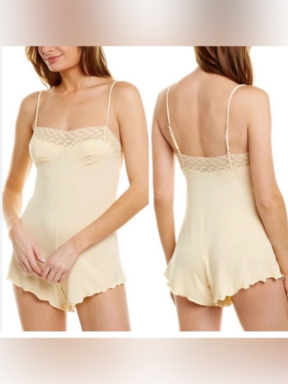 We Wore What Lace Trim Lounge Romper Yellow WeWoreWhat Sleep Lettuce Trim large